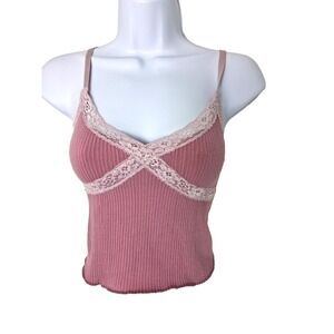 Urban Outfitters BDG Y2K Lace Trim Ribbed Baby‎ Doll Crop Tank Cami Top Size XS